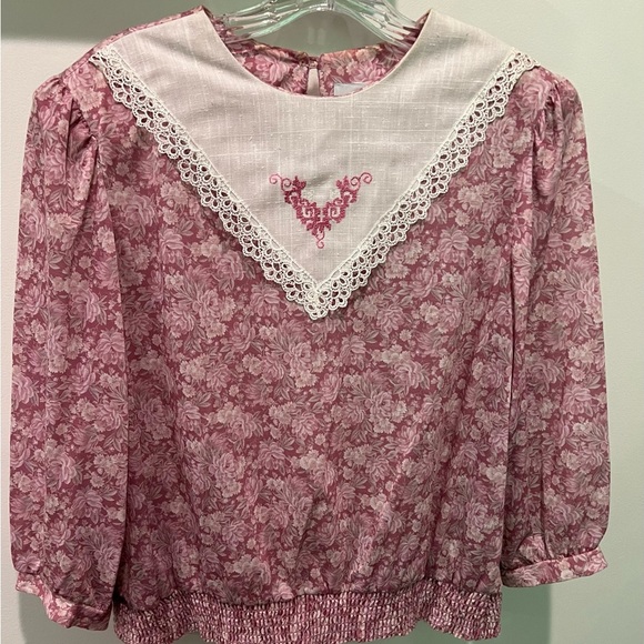 Vintage Frejani Floral Pink Blouse with Lace Embroidered Collar Size 18 - Picture 1 of 12